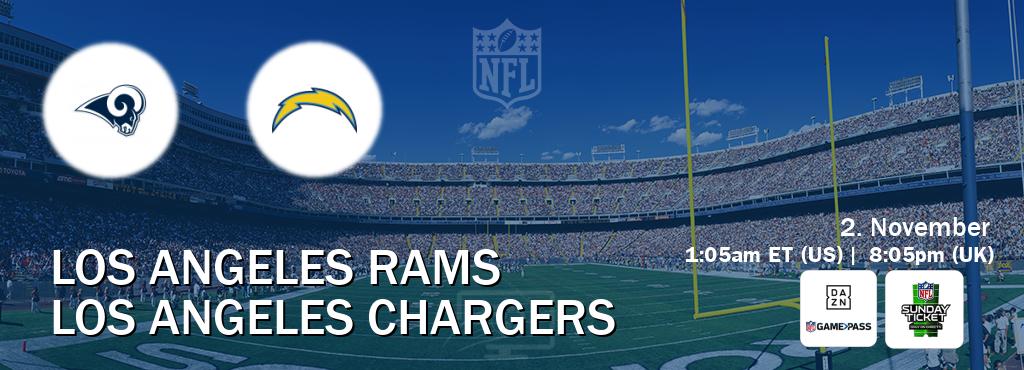 You can watch game live between Los Angeles Rams and Los Angeles Chargers on DAZN NFL Game Pass and NFL Sunday Ticket(US).