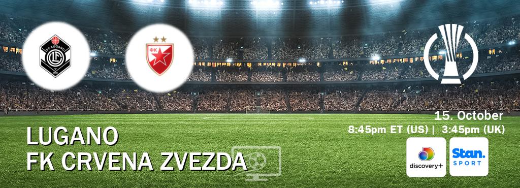 You can watch game live between Lugano and FK Crvena zvezda on Discovery +(UK) and Stan Sport(AU). You can watch game live between Lugano and FK Crvena zvezda on Discovery +(UK) and Stan Sport(AU).