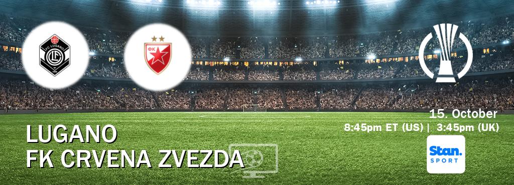 You can watch game live between Lugano and FK Crvena zvezda on Stan Sport(AU). You can watch game live between Lugano and FK Crvena zvezda on Stan Sport(AU).