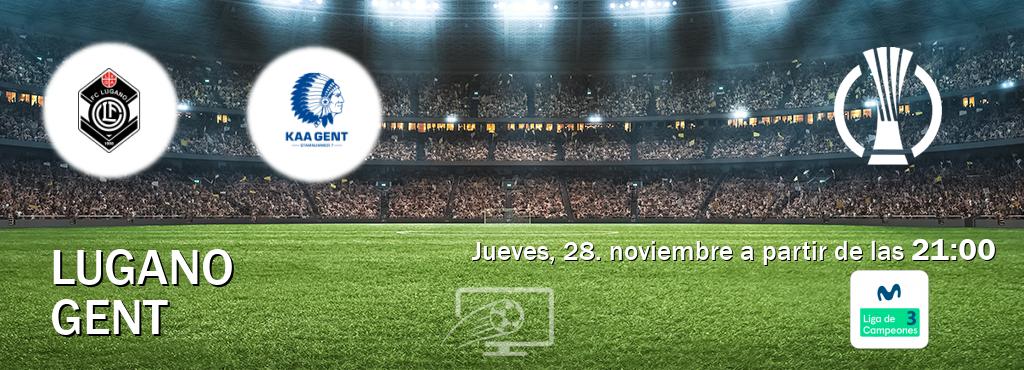 El partido entre Lugano y Gent será retransmitido por Movistar Liga de Campeones 3 (jueves, 28. noviembre a partir de las  21:00).