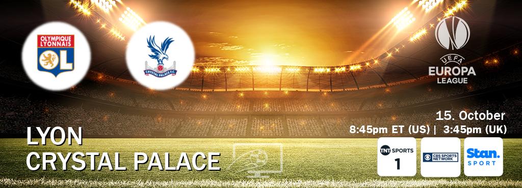 You can watch game live between Lyon and Crystal Palace on TNT Sports 1(UK), CBS Sports Network(US), Stan Sport(AU). You can watch game live between Lyon and Crystal Palace on TNT Sports 1(UK), CBS Sports Network(US), Stan Sport(AU).