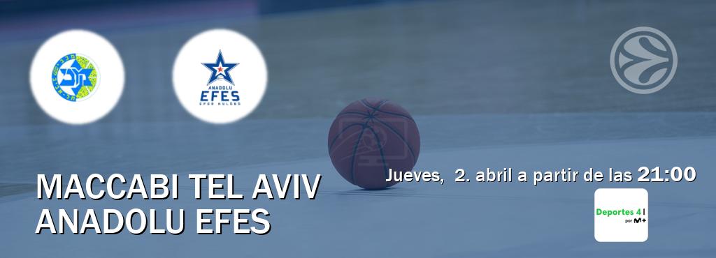 El partido entre Maccabi Tel Aviv y Anadolu Efes será retransmitido por Movistar Deportes 4 (jueves,  2. abril a partir de las  21:00).