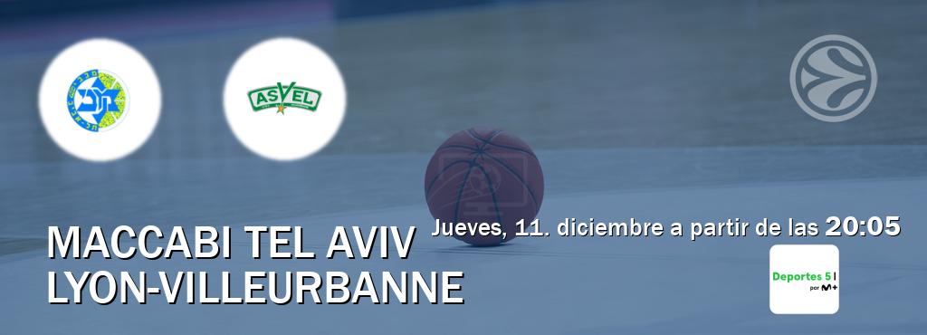 El partido entre Maccabi Tel Aviv y Lyon-Villeurbanne será retransmitido por Movistar Deportes 5 (jueves, 11. diciembre a partir de las  20:05).