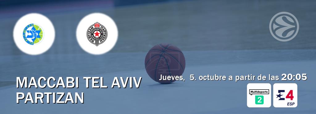 El partido entre Maccabi Tel Aviv y Partizan será retransmitido por Multideporte 2 y Eurosport 4 (jueves,  5. octubre a partir de las  20:05).