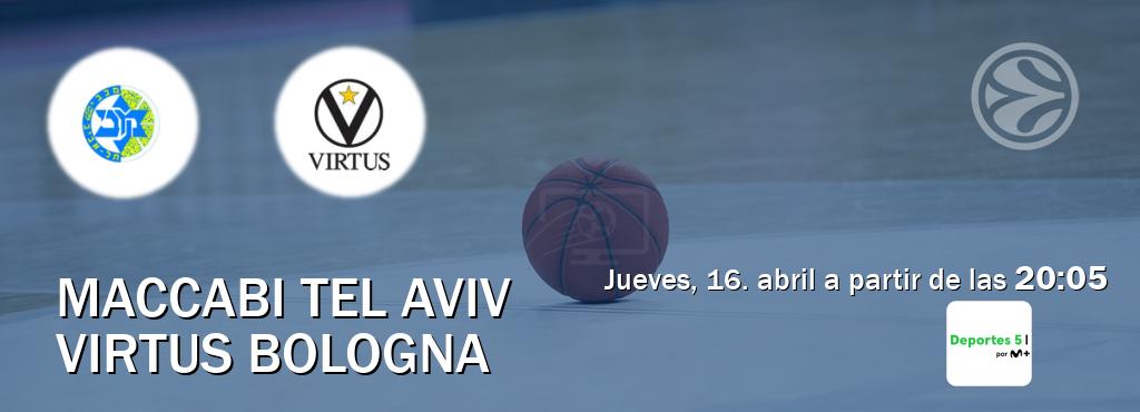 El partido entre Maccabi Tel Aviv y Virtus Bologna será retransmitido por Movistar Deportes 5 (jueves, 16. abril a partir de las  20:05).