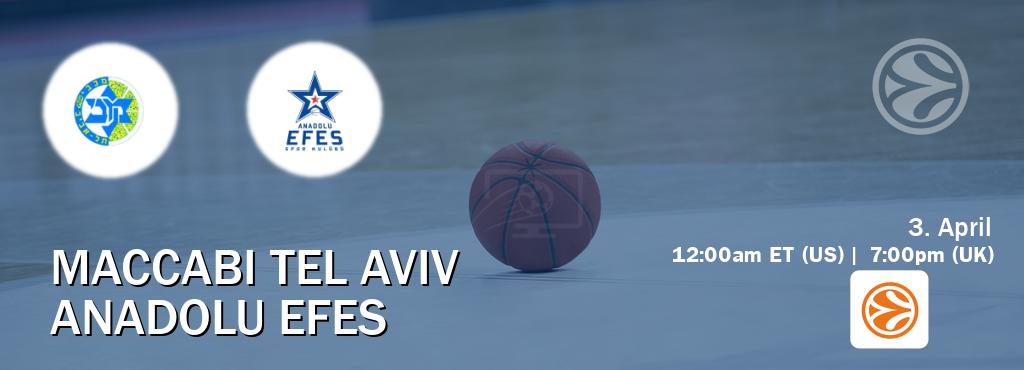 You can watch game live between Maccabi Tel Aviv and Anadolu Efes on EuroLeague TV. You can watch game live between Maccabi Tel Aviv and Anadolu Efes on EuroLeague TV.