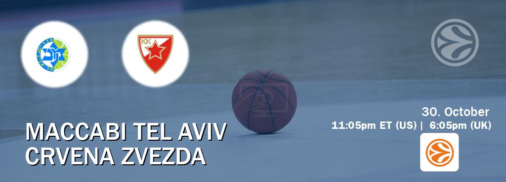 You can watch game live between Maccabi Tel Aviv and Crvena zvezda on EuroLeague TV. You can watch game live between Maccabi Tel Aviv and Crvena zvezda on EuroLeague TV.