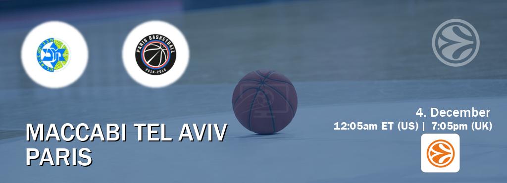 You can watch game live between Maccabi Tel Aviv and Paris on EuroLeague TV.