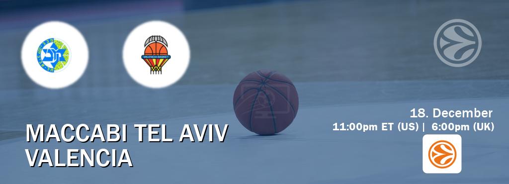 You can watch game live between Maccabi Tel Aviv and Valencia on EuroLeague TV.