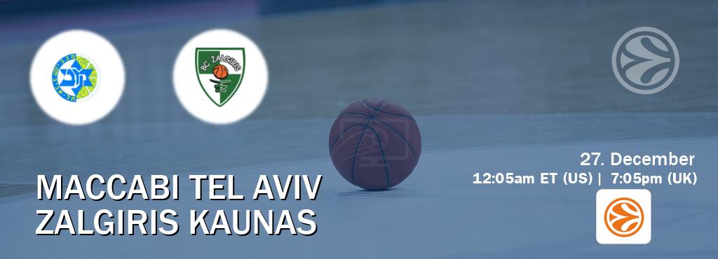 You can watch game live between Maccabi Tel Aviv and Zalgiris Kaunas on EuroLeague TV.