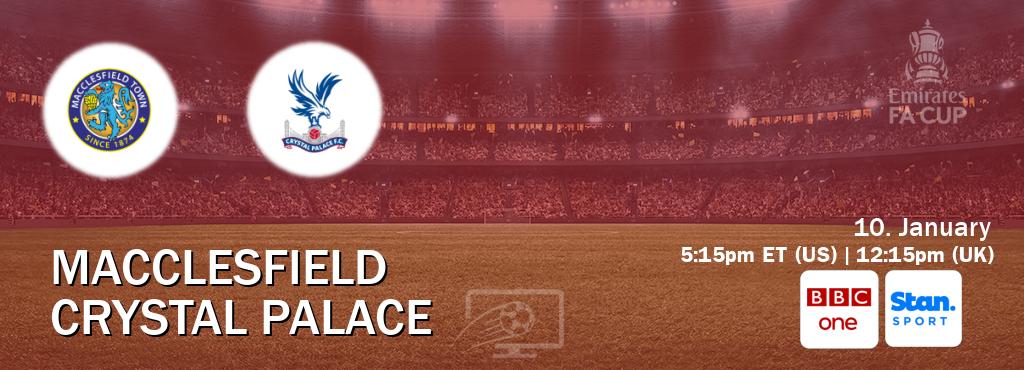 You can watch game live between Macclesfield and Crystal Palace on BBC One(UK) and Stan Sport(AU). You can watch game live between Macclesfield and Crystal Palace on BBC One(UK) and Stan Sport(AU).