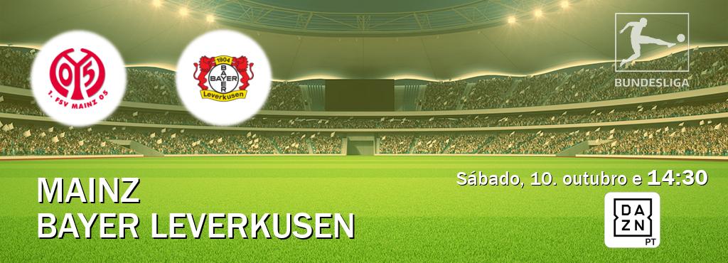 Jogo entre Mainz e Bayer Leverkusen tem emissão DAZN (sábado, 10. outubro e  14:30).