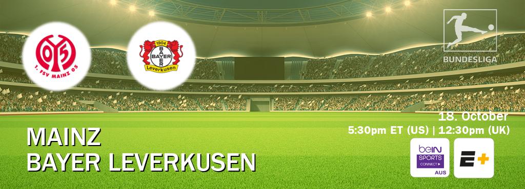 You can watch game live between Mainz and Bayer Leverkusen on beIN Sports Connect(AU) and ESPN+(US). You can watch game live between Mainz and Bayer Leverkusen on beIN Sports Connect(AU) and ESPN+(US).