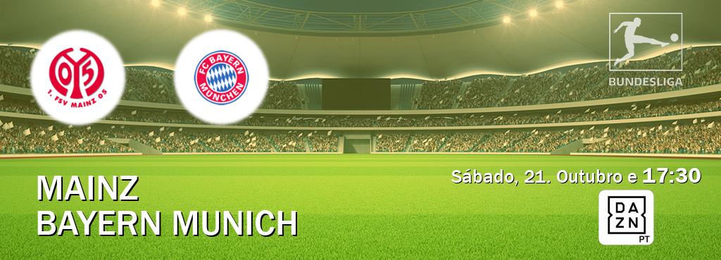 Jogo entre Mainz e Bayern Munich tem emissão DAZN (Sábado, 21. Outubro e  17:30).