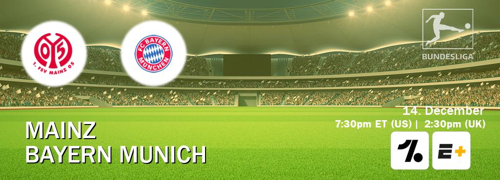 You can watch game live between Mainz and Bayern Munich on OneFootball and ESPN+(US).