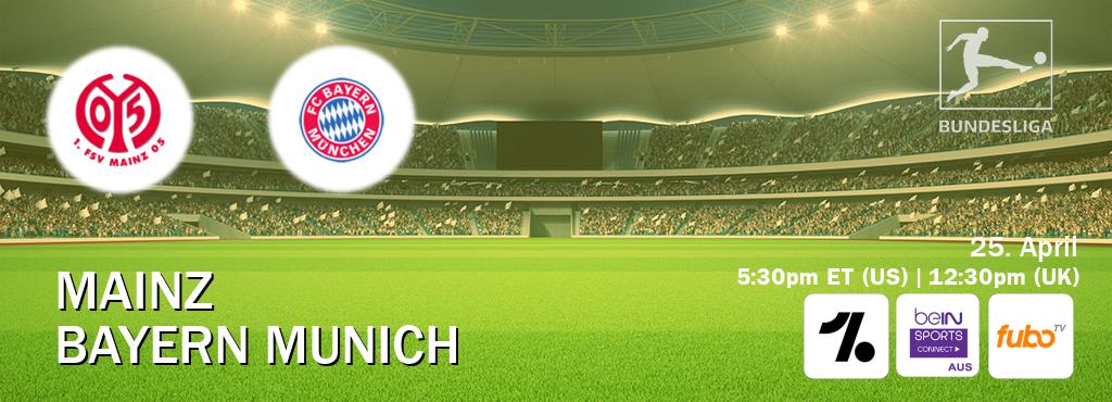 You can watch game live between Mainz and Bayern Munich on OneFootball, beIN Sports Connect(AU), fuboTV(US).