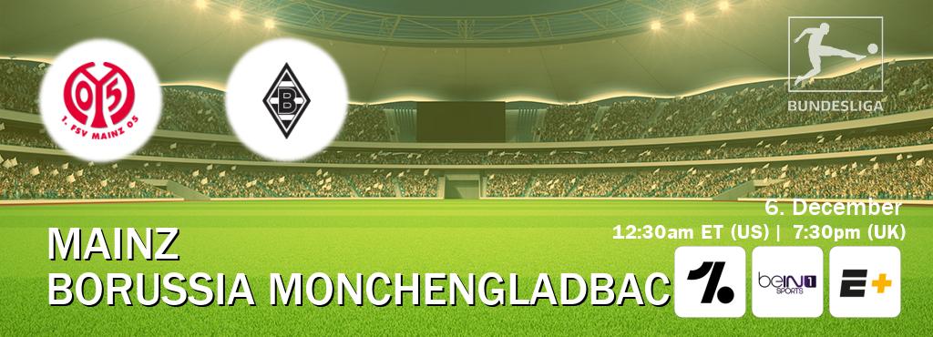 You can watch game live between Mainz and Borussia Monchengladbach on OneFootball, beIN SPORTS 1(AU), ESPN+(US).