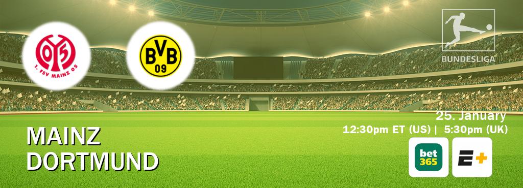 You can watch game live between Mainz and Dortmund on bet365 and ESPN+.