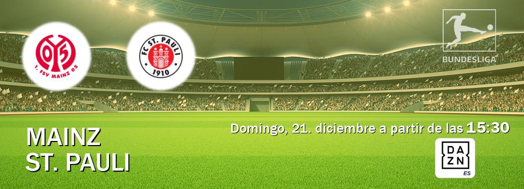 El partido entre Mainz y St. Pauli será retransmitido por DAZN España (domingo, 21. diciembre a partir de las  15:30).