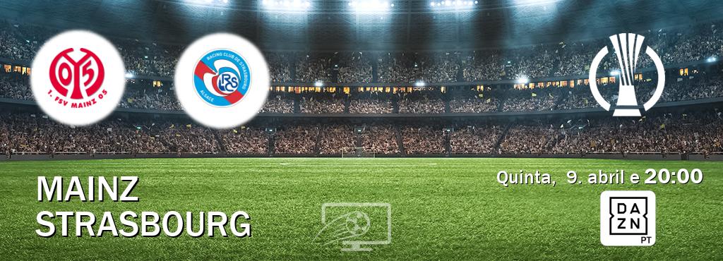 Jogo entre Mainz e Strasbourg tem emissão DAZN (quinta,  9. abril e  20:00).