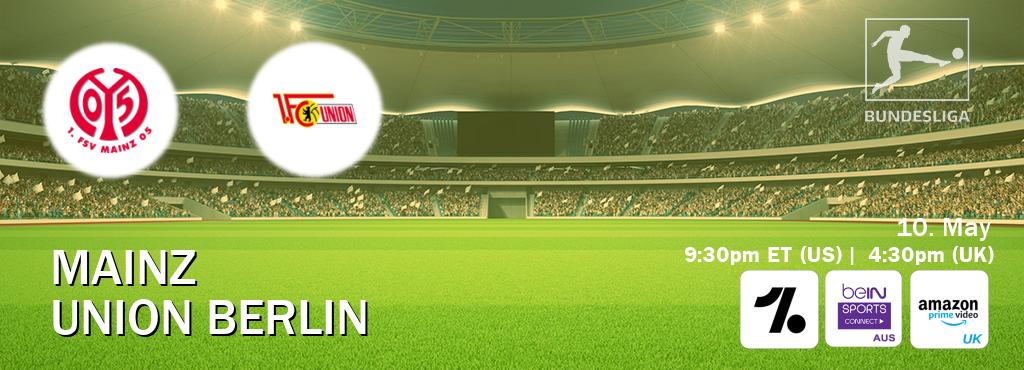 You can watch game live between Mainz and Union Berlin on OneFootball, beIN Sports Connect(AU), Amazon Prime Video UK(UK).