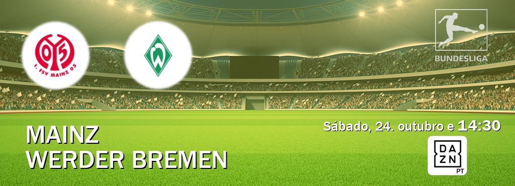 Jogo entre Mainz e Werder Bremen tem emissão DAZN (sábado, 24. outubro e  14:30).