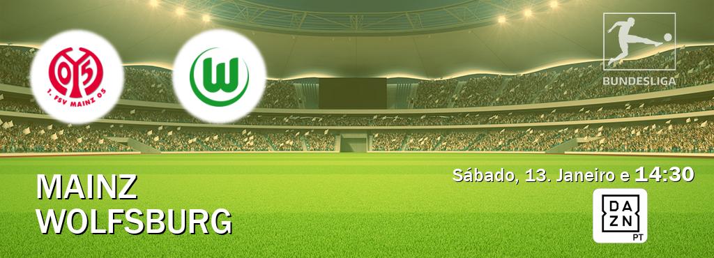 Jogo entre Mainz e Wolfsburg tem emissão DAZN (Sábado, 13. Janeiro e  14:30).