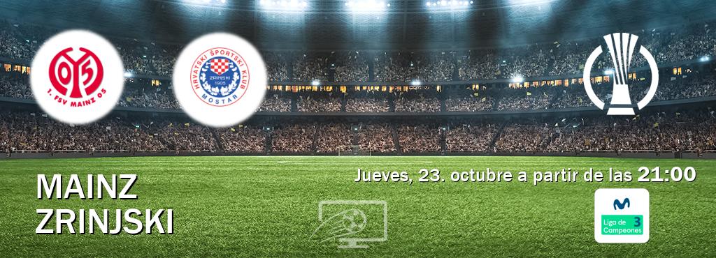 El partido entre Mainz y Zrinjski será retransmitido por Movistar Liga de Campeones 3 (jueves, 23. octubre a partir de las 21:00). El partido entre Mainz y Zrinjski será retransmitido por Movistar Liga de Campeones 3 (jueves, 23. octubre a partir de las 21:00).