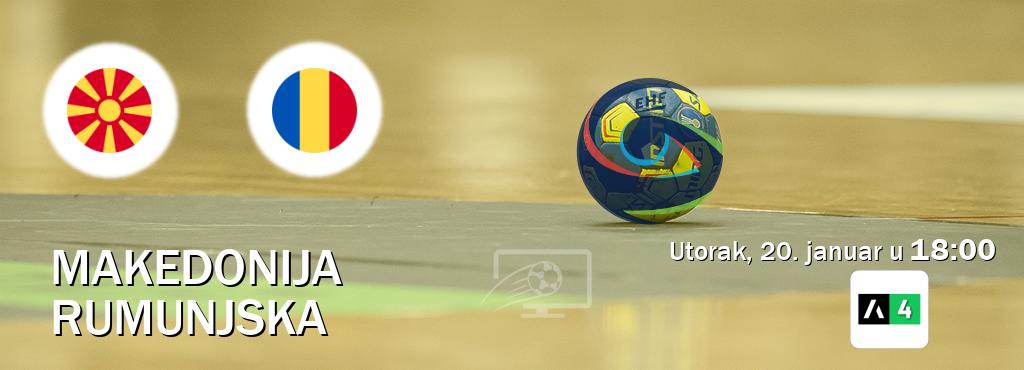 Izravni prijenos utakmice Makedonija i Rumunjska pratite uživo na Arena Sport 4 (utorak, 20. januar u  18:00).