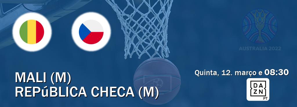 Jogo entre Mali (M) e República Checa (M) tem emissão DAZN (quinta, 12. março e  08:30).