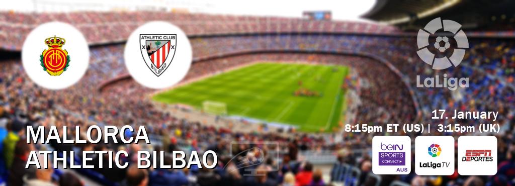 You can watch game live between Mallorca and Athletic Bilbao on beIN Sports Connect(AU), LaLiga TV(UK), ESPN Deportes(US).