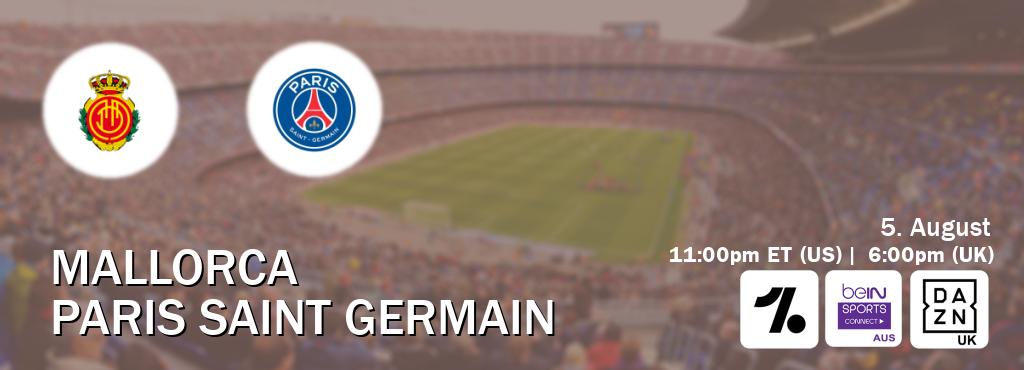 You can watch game live between Mallorca and Paris Saint Germain on OneFootball, beIN Sports Connect(AU), DAZN UK(UK).