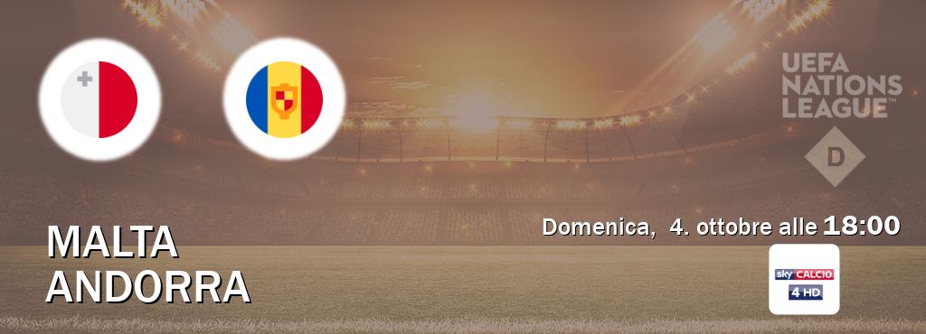 Il match Malta - Andorra sarà trasmesso in diretta TV su Sky Sport 254 (ore 18:00)