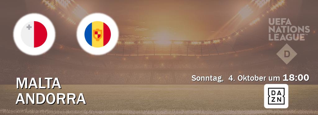 Das Spiel zwischen Malta und Andorra wird am Sonntag, 4. Oktober um 18:00, live vom DAZN übertragen. Das Spiel zwischen Malta und Andorra wird am Sonntag, 4. Oktober um 18:00, live vom DAZN übertragen.