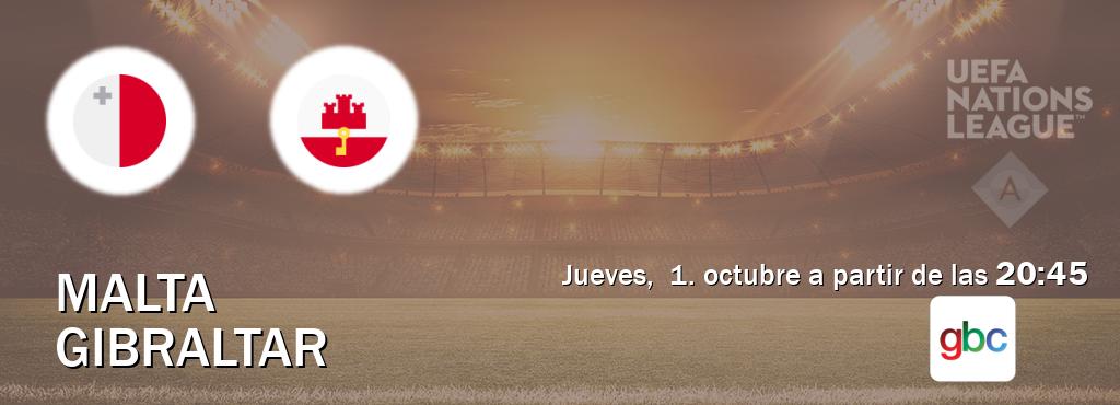 El partido entre Malta y Gibraltar será retransmitido por GBC (jueves,  1. octubre a partir de las  20:45).