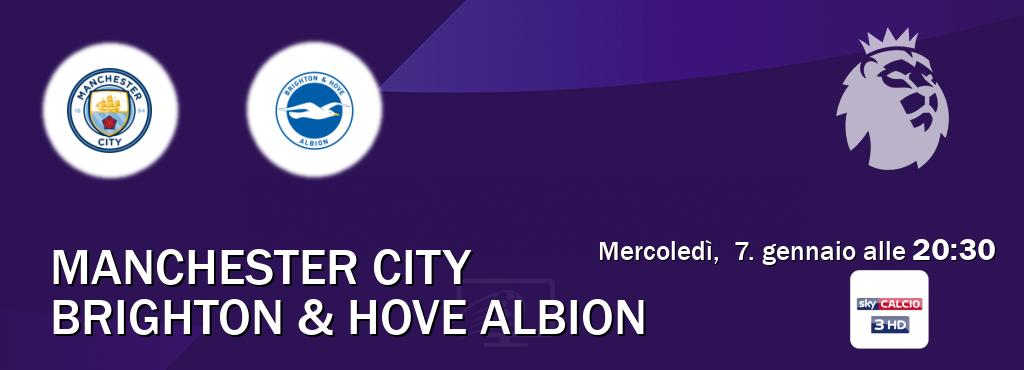 Il match Manchester City - Brighton & Hove Albion sarà trasmesso in diretta TV su Sky Sport 253 (ore 20:30)