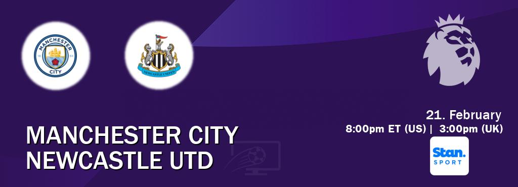 You can watch game live between Manchester City and Newcastle Utd on Stan Sport(AU). You can watch game live between Manchester City and Newcastle Utd on Stan Sport(AU).