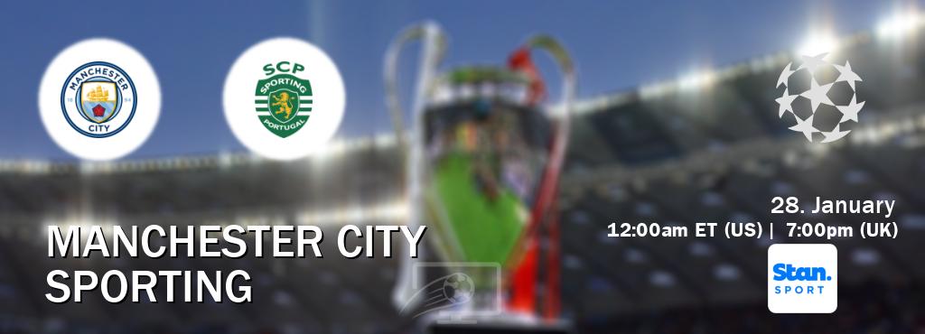 You can watch game live between Manchester City and Sporting on Stan Sport(AU). You can watch game live between Manchester City and Sporting on Stan Sport(AU).