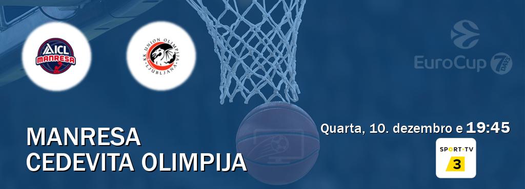 Jogo entre Manresa e Cedevita Olimpija tem emissão Sport TV 3 (quarta, 10. dezembro e  19:45).