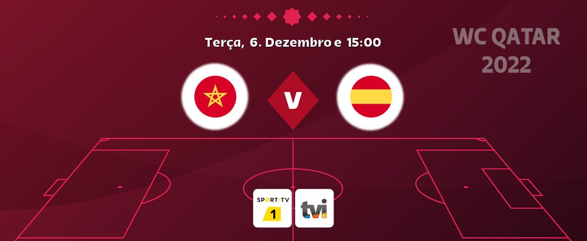 Jogo entre Marrocos e Espanha tem emissão Sport TV 1, TVI (Terça,  6. Dezembro e  15:00).