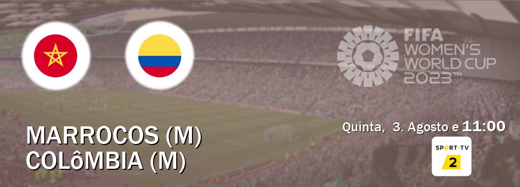 Jogo entre Marrocos (M) e Colômbia (M) tem emissão Sport TV 2 (Quinta,  3. Agosto e  11:00).