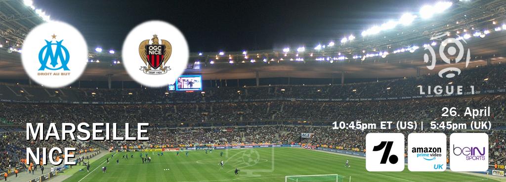 You can watch game live between Marseille and Nice on OneFootball, Amazon Prime Video UK(UK), beIN SPORTS USA(US).