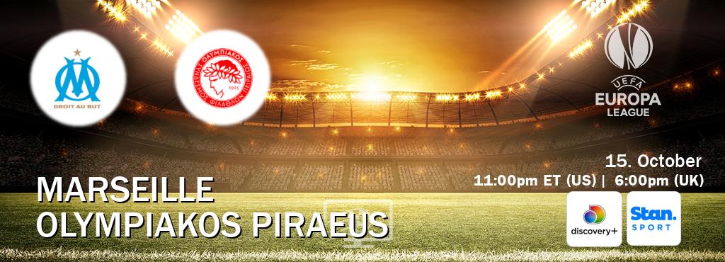 You can watch game live between Marseille and Olympiakos Piraeus on Discovery +(UK) and Stan Sport(AU). You can watch game live between Marseille and Olympiakos Piraeus on Discovery +(UK) and Stan Sport(AU).