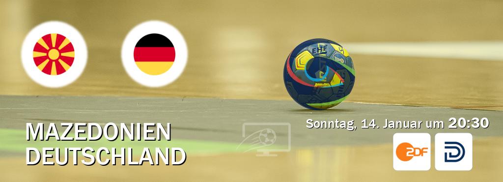 Das Spiel zwischen Mazedonien und Deutschland wird am Sonntag, 14. Januar um  20:30, live vom ZDF und DYN übertragen.