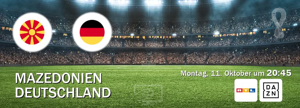 Das Spiel zwischen Mazedonien und Deutschland wird am Montag, 11. Oktober um  20:45, live vom RTL und DAZN übertragen.