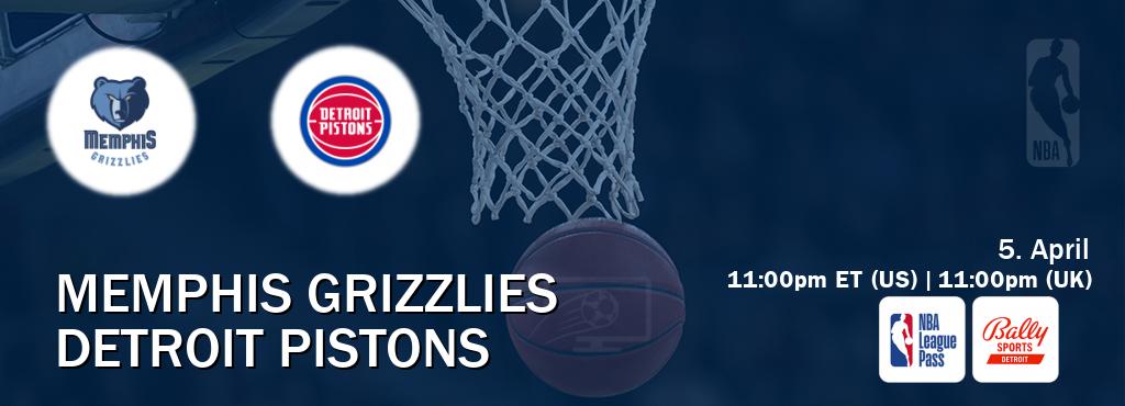 You can watch game live between Memphis Grizzlies and Detroit Pistons on NBA League Pass and Bally Sports Detroit(US).