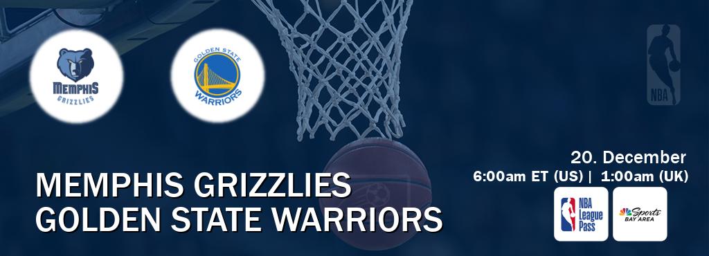 You can watch game live between Memphis Grizzlies and Golden State Warriors on NBA League Pass and NBCS Bay Area(US).