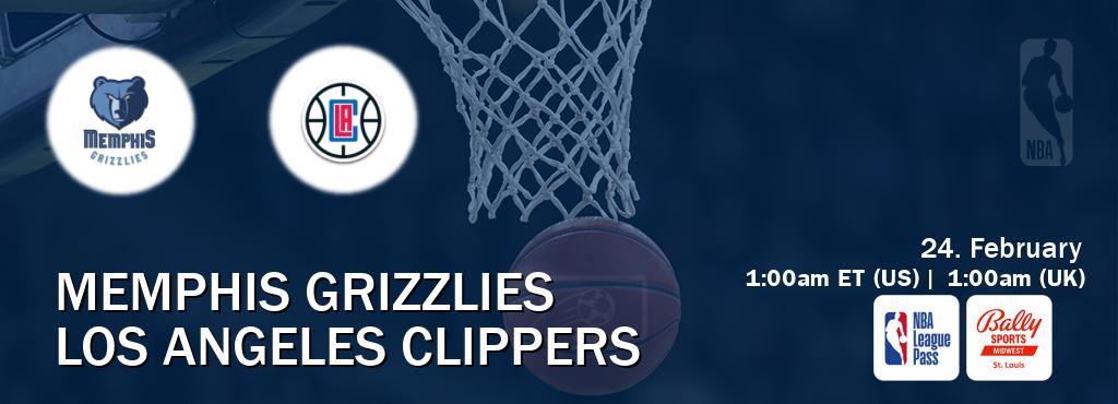 You can watch game live between Memphis Grizzlies and Los Angeles Clippers on NBA League Pass and Bally Sports St. Louis(US).