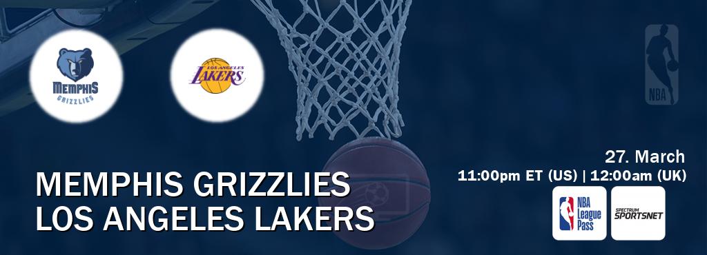 You can watch game live between Memphis Grizzlies and Los Angeles Lakers on NBA League Pass and Spectrum SportsNet(US).