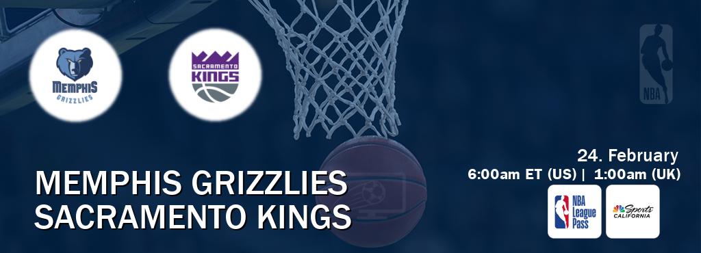 You can watch game live between Memphis Grizzlies and Sacramento Kings on NBA League Pass and NBCS California(US).